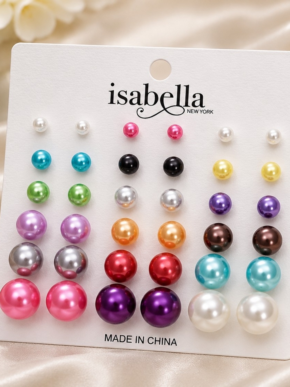 Isabella New York Multicolor Faux Pearl Stud Earring Set